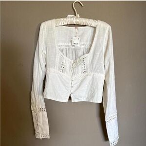 NWT Free People Lace Eyelet Square Neck Top
